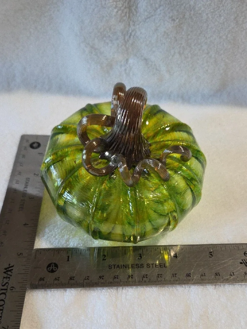 Luke Adams Glassblowing Studio Hand Blown Glass Pumpkin Green NWOT